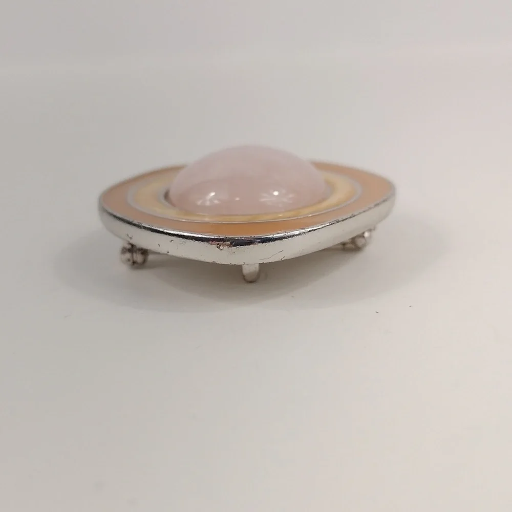 Vintage CS for Avon Rose Quartz and Enamel Brooch